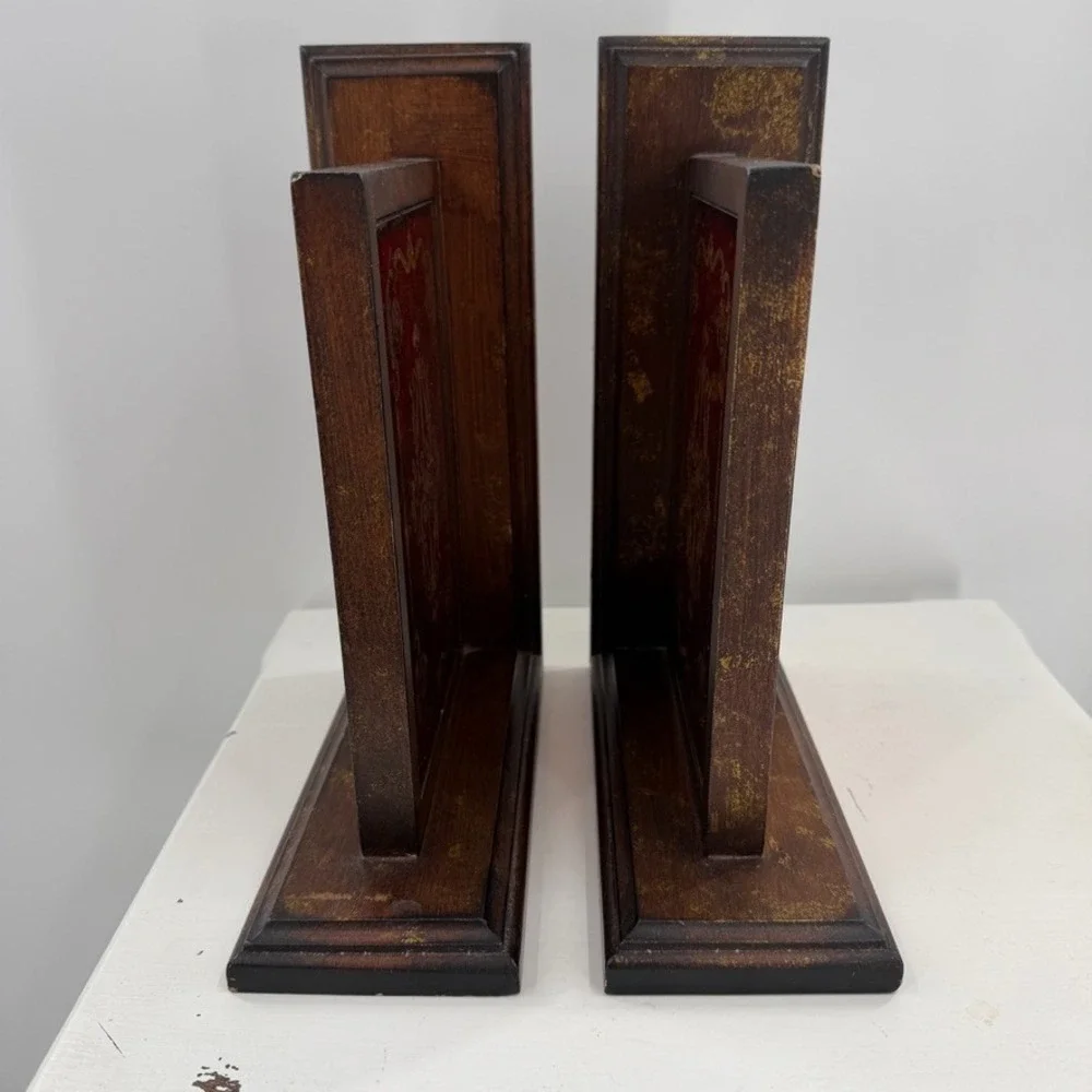 Kirklands Red Gold Bookends Set Ornate Baroque Wood Decorative‎ Shelf Pair